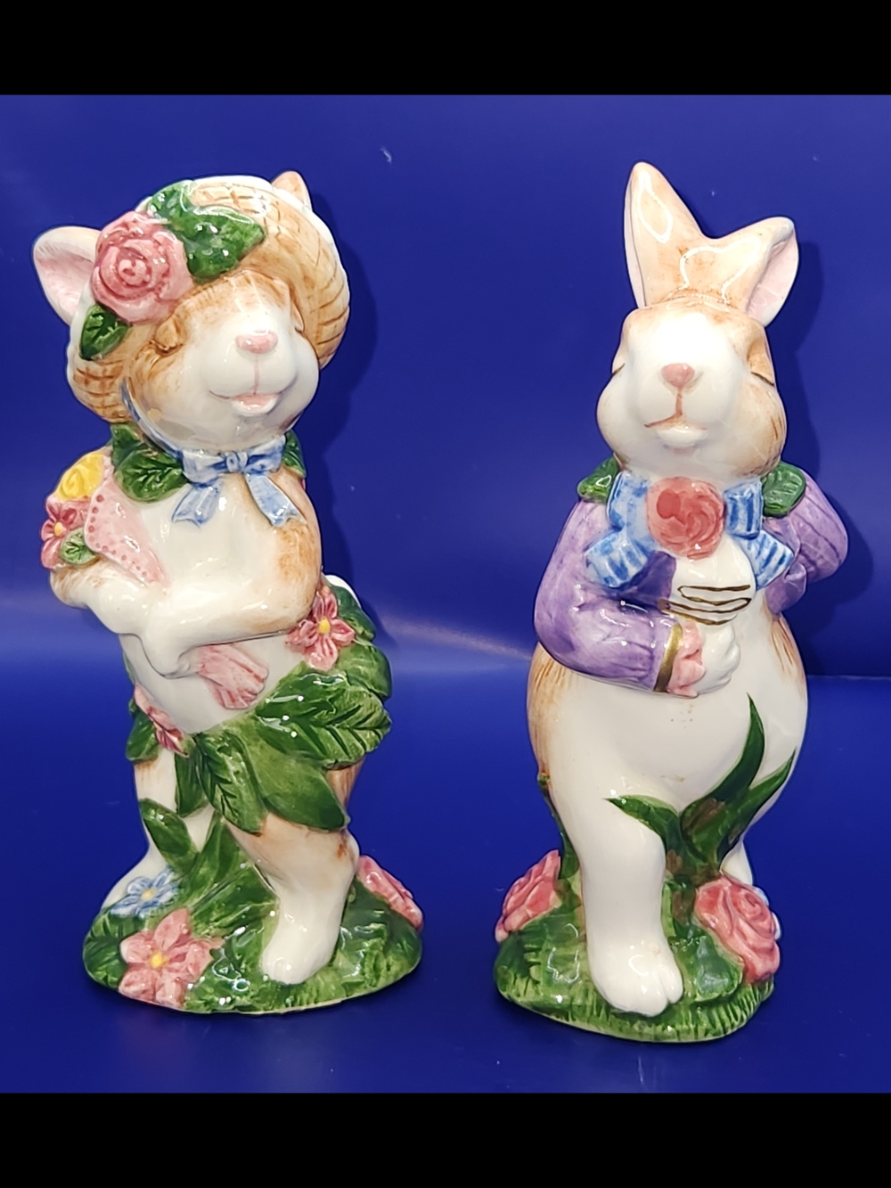 Vintage 1994 Fitz & Floyd "Dapper Rabbits" Ceramic Salt & Pepper Shakers Set